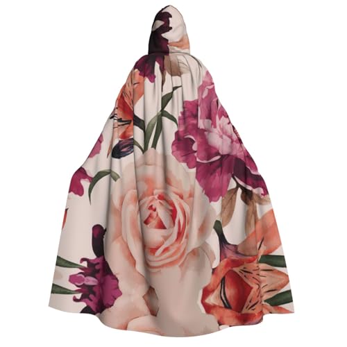 YQxwJL Langer Kapuzenumhang mit Rosen-Motiv, Uni, mit Kapuze, Halloween, Weihnachten, Kostüme, Partyumhang von YQxwJL