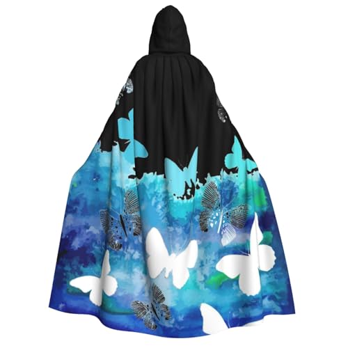 YQxwJL Langer Kapuzenumhang mit Schmetterlings-Aufdruck, Uni, mit Kapuze, Halloween, Weihnachten, Kostüme, Partyumhang von YQxwJL