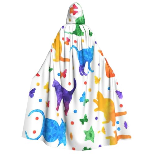 YQxwJL Langer Kapuzenumhang mit Schmetterlings- und Punktemuster und Katzendruck, Uni, mit Kapuze, Halloween, Weihnachten, Kostüme, Partyumhang von YQxwJL
