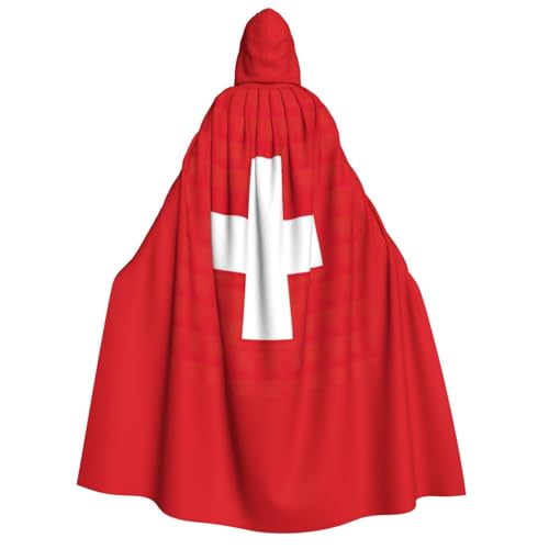 YQxwJL Langer Kapuzenumhang mit Schweizer Flagge, Uni, mit Kapuze, Halloween, Weihnachten, Kostüme, Partyumhang von YQxwJL