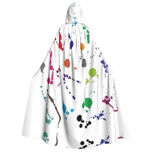 YQxwJL Langer Kapuzenumhang mit abstraktem Farbspritzer-Druck, Uni, mit Kapuze, Halloween, Weihnachten, Kostüme, Party-Umhang von YQxwJL