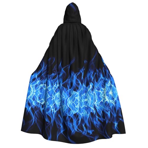 YQxwJL Langer Kapuzenumhang mit blauer Flamme, Uni, mit Kapuze, Halloween, Weihnachten, Kostüme, Partyumhang von YQxwJL