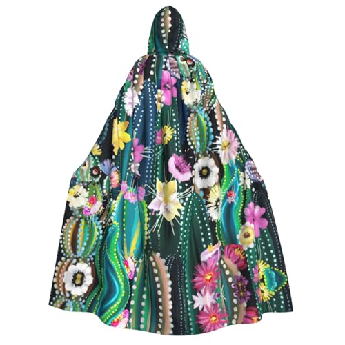 YQxwJL Langer Kapuzenumhang mit blühendem Kaktusdruck, Uni, mit Kapuze, Halloween, Weihnachten, Kostüme, Partyumhang von YQxwJL