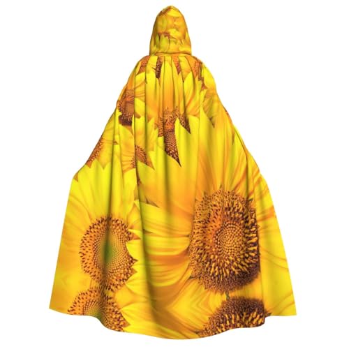 YQxwJL Langer Kapuzenumhang mit vielen Sonnenblumen, Uni, mit Kapuze, Halloween, Weihnachten, Kostüme, Partyumhang von YQxwJL