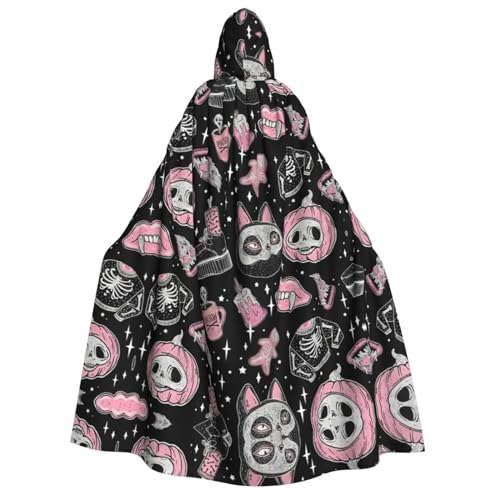 YQxwJL Langer Umhang mit Halloween-Kürbis-Katzen-Druck, Uni, Umhang mit Kapuze, Halloween-Kostüm, Umhang für Erwachsene, Vampir-Hexenumhang von YQxwJL