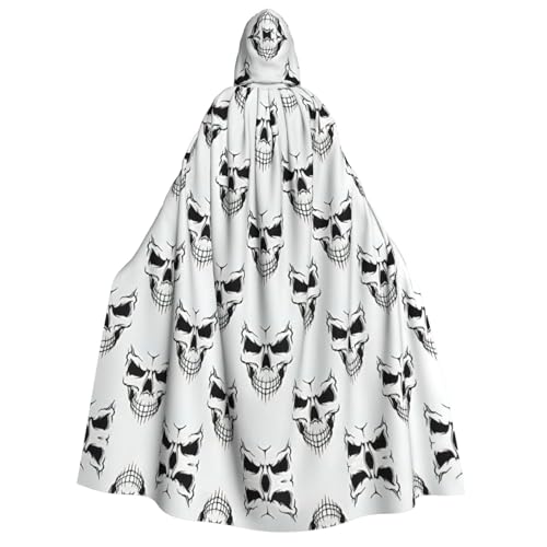 YQxwJL Langer Umhang mit Halloween-Thema, einfarbiger Skelett-Kopf-Druck, Uni, Umhang mit Kapuze, Halloween-Kostüm, Umhang für Erwachsene, Vampir-Hexenumhang von YQxwJL