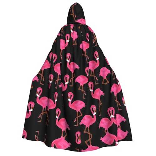 YQxwJL Langer Umhang mit Kapuze, uni, rosa Flamingos, Halloween-Kostüm, Umhang für Erwachsene, Vampir-Hexenumhang von YQxwJL