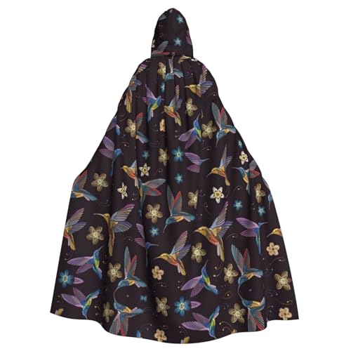 YQxwJL Langer Umhang mit Kapuze mit Kolibri-Blumenmuster, für Damen und Herren, mit Kapuze, für Halloween, Weihnachten, Partykostüm von YQxwJL