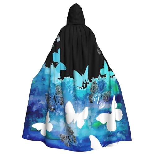 YQxwJL Langer Umhang mit Schmetterlings-Aufdruck, für Herren und Damen, Umhang mit Kapuze für Halloween, Mittelalter, Renaissance, Hexenkostüm YQxwJL Langer Umhang mit Schmetterlings-Aufdruck, für Herren und Damen, Umhang mit Kapuze für Halloween, Mittelalter, Renaissance, Hexenkostüm von YQxwJL
