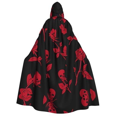 YQxwJL Langer Umhang mit Totenkopf-Rosen-Druck, Uni, Umhang mit Kapuze, Halloween-Kostüm, Umhang für Erwachsene, Vampir-Hexenumhang von YQxwJL