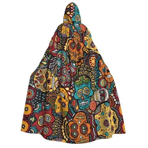 YQxwJL Langer Umhang mit Zucker- und Totenkopf-Motiv, Uni, Umhang mit Kapuze, Halloween-Kostüm, Umhang für Erwachsene, Vampir-Hexenumhang von YQxwJL