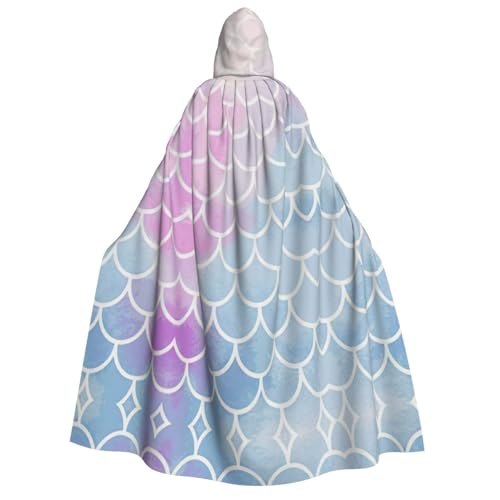 YQxwJL Langer Umhang mit buntem Meerjungfrauen-Schuppen-Druck, Unisex, mit Kapuze, Halloween-Kostüm, Umhang für Erwachsene, Vampir-Hexenumhang von YQxwJL