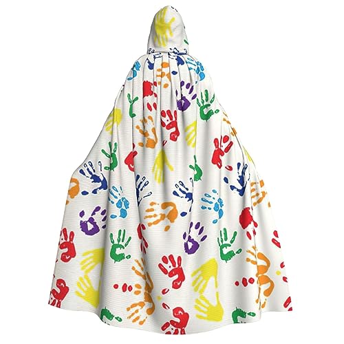 YQxwJL Langer Umhang mit bunten Handformen, Regenbogen-Druck, Uni, Umhang mit Kapuze, Halloween-Kostüm, Umhang für Erwachsene, Vampir-Hexenumhang YQxwJL Langer Umhang mit bunten Handformen, Regenbogen-Druck, Uni, Umhang mit Kapuze, Halloween-Kostüm, Umhang für Erwachsene, Vampir-Hexenumhang von YQxwJL