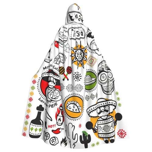 YQxwJL Langer Umhang mit mexikanischen Salsa-Symbolen für Herren und Damen, Umhang mit Kapuze für Halloween, Mittelalter, Renaissance, Hexenkostüm YQxwJL Langer Umhang mit mexikanischen Salsa-Symbolen für Herren und Damen, Umhang mit Kapuze für Halloween, Mittelalter, Renaissance, Hexenkostüm von YQxwJL