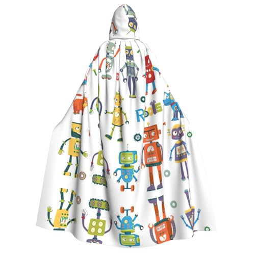 YQxwJL Langer Umhang mit niedlichem Cartoon-Roboter-Druck, Uni, Umhang mit Kapuze, Halloween-Kostüm, Umhang für Erwachsene, Vampir-Hexenumhang von YQxwJL
