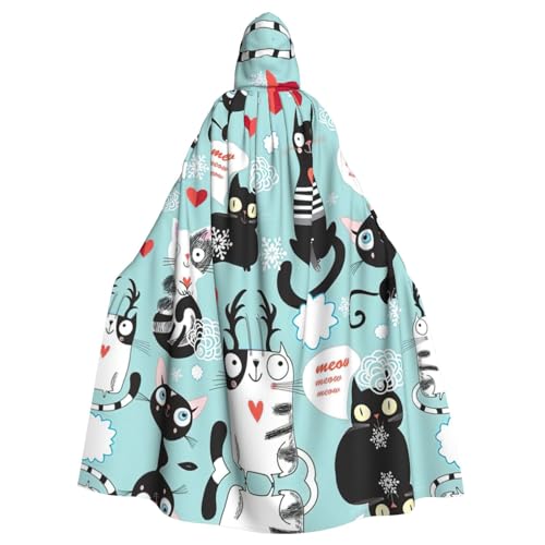 YQxwJL Langer Umhang mit schwarzem und weißem Katzendruck, für Herren und Damen, Umhang mit Kapuze für Halloween, Mittelalter, Renaissance, Hexenkostüm YQxwJL Langer Umhang mit schwarzem und weißem Katzendruck, für Herren und Damen, Umhang mit Kapuze für Halloween, Mittelalter, Renaissance, Hexenkostüm von YQxwJL