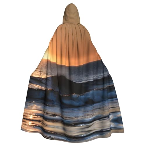 YQxwJL Last Sun Rays of Over The Sea Waves Print Uni Hooded Cloak Hooded Robe, Witch Vampire Wizard Robe for Halloween Cosplay Costumes von YQxwJL