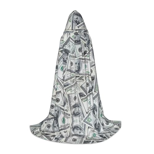 YQxwJL Lustiger Dollar-Geldaufdruck, Uni-Kapuzenumhang, Hexen-Zauberer-Umhang, Umhang, für Halloween, Cosplay, Party-Kostüm von YQxwJL