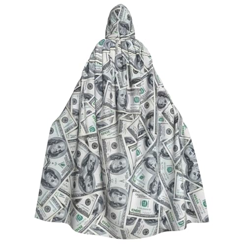 YQxwJL Lustiger Dollar Gelddruck langer Umhang Unisex Umhang mit Kapuze Halloween Kostüm Umhang Erwachsene Vampir Hexe Umhang von YQxwJL