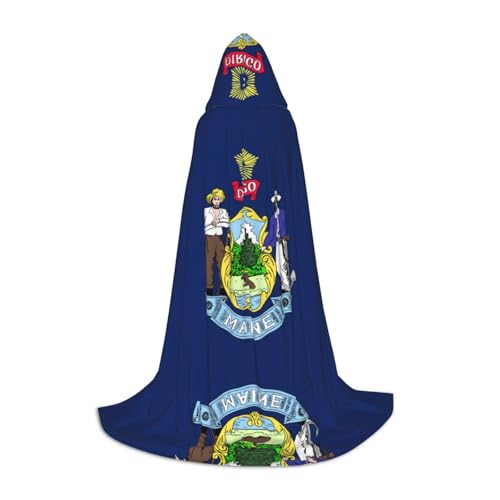 YQxwJL Maine State Flagge Druck Kapuzenumhang Uni Hexenumhang Halloween Cosplay Vampir Umhang von YQxwJL