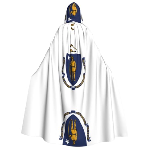 YQxwJL Massachusetts Umhang mit Staatsflagge, langer Umhang, Uni, Umhang mit Kapuze, Halloween-Kostüm, Umhang für Erwachsene, Vampir-Hexenumhang von YQxwJL