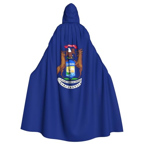 YQxwJL Michigan State Flag Print Uni Kapuzenumhang Kapuzenmantel Hexe Vampir Zauberer Robe für Halloween Cosplay Kostüme von YQxwJL