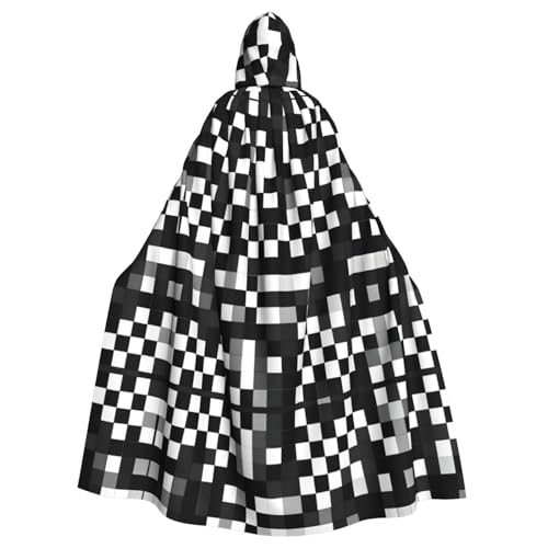 YQxwJL Mittelalterlicher Umhang schwarz mit Kapuze Wikinger schwarz kariert mit Kapuze Halloween Renaissance Umhang Kostüm von YQxwJL