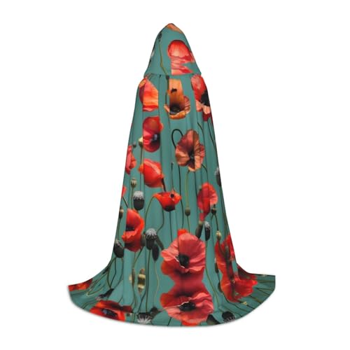 YQxwJL Mohnblumen-Umhang mit Kapuze, Uni-Kapuzenumhang, Hexenumhang, Vampir Umhang für Halloween- und Cosplay-Kostüme von YQxwJL