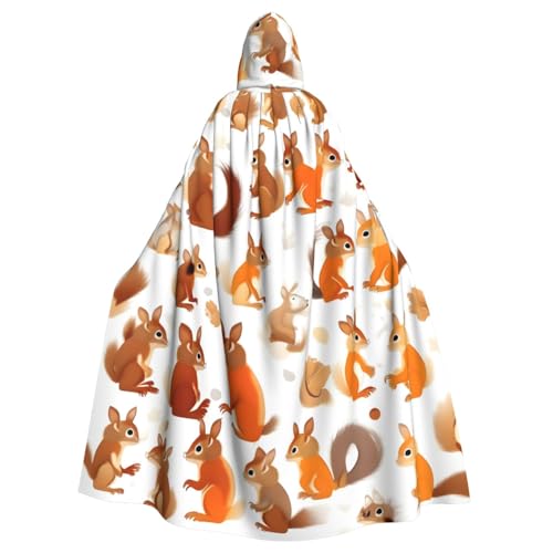 YQxwJL Niedlicher Eichhörnchen-Druck, Karneval, Umhang, Zauberer, Kapuzenumhang, für Erwachsene, Halloween, Cosplay-Kostüme von YQxwJL