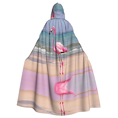 YQxwJL Pinks Uni Kapuzenmantel mit Flamingo-Motiv am Strand, Hexen-Vampir-Zauberer-Robe für Halloween, Cosplay-Kostüme von YQxwJL