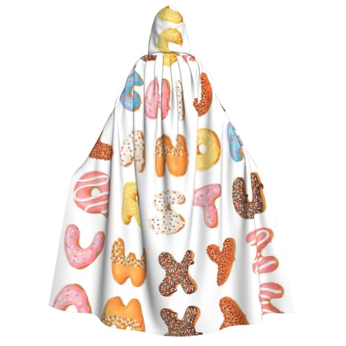 YQxwJL Pinks Word Cartoon Donut Print Long Hooded Cape Uni Hooded Halloween Christmas Cloak Costumes Party Cape Dress Up von YQxwJL