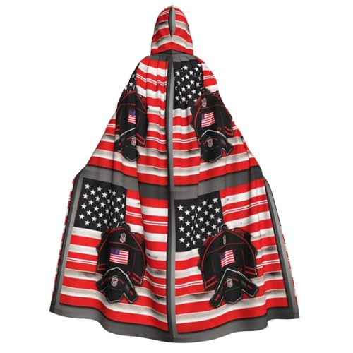 YQxwJL Red Line Kapuzenumhang mit Feuerwehrmann-Flagge, Uni, für Erwachsene, Hexenumhang, Horror-Umhang, für Halloween, Cosplay-Kostüme von YQxwJL