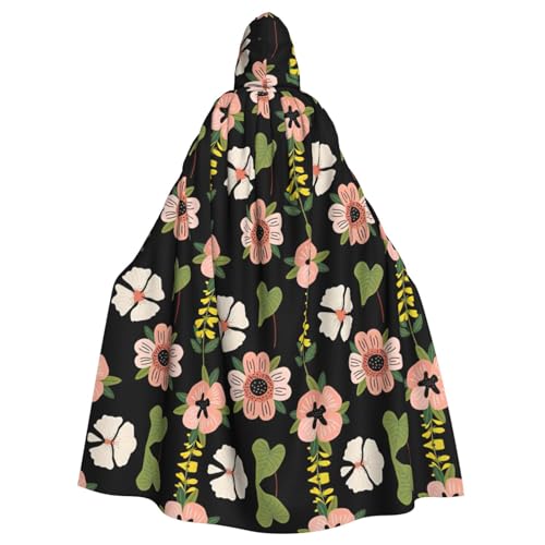YQxwJL Rosafarbener Jasmin-Blumendruck, langer Umhang, Uni, mit Kapuze, Halloween, Weihnachten, Kostüme, Party-Umhang von YQxwJL