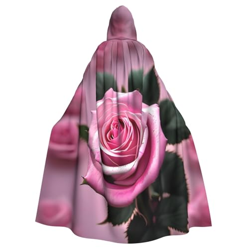 YQxwJL Rosafarbener und rosafarbener Umhang mit Rosen-Aufdruck, Zauberer Kapuzenumhang, für Erwachsene, Halloween, Cosplay-Kostüme von YQxwJL