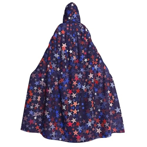 YQxwJL Rote blaue Sterne, langer Umhang mit Kapuze, Uni, Umhang mit Kapuze, Halloween-Kostüm, Umhang für Erwachsene, Vampir-Hexenumhang YQxwJL Rote blaue Sterne, langer Umhang mit Kapuze, Uni, Umhang mit Kapuze, Halloween-Kostüm, Umhang für Erwachsene, Vampir-Hexenumhang von YQxwJL