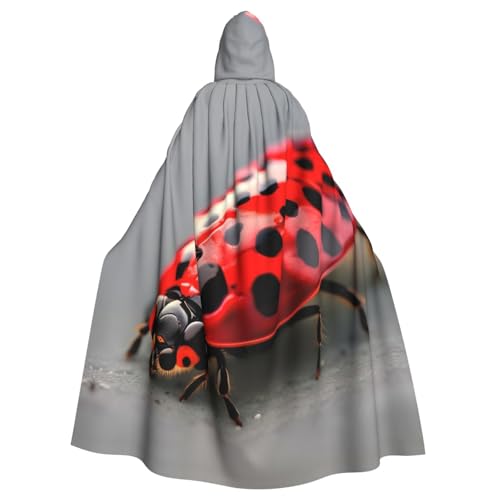 YQxwJL Roter Marienkäfer-Aufdruck, Wikinger-Kapuzenumhang, mittelalterlicher schwarzer Umhang mit Kapuze, Halloween, Renaissance-Umhang von YQxwJL