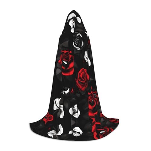 YQxwJL Roter und weißer Rosendruck Kapuzenumhang Uni Umhang Hexenumhang Hexenumhang Vampir Umhang für Halloween Cosplay Kostüme von YQxwJL