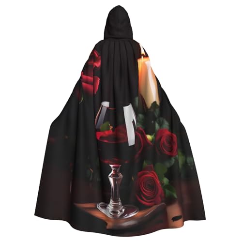 YQxwJL Rotweinrosen- und Kerzendruck, Uni, Kapuzenmantel, Hexen-Vampir-Zauberer-Robe für Halloween, Cosplay-Kostüme von YQxwJL