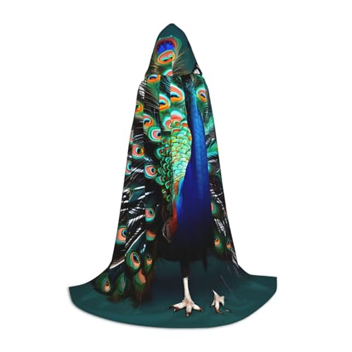 YQxwJL Schöner langer Umhang mit Kapuze mit Pfau-Druck, für Halloween, Masken-Party-Kostüm YQxwJL Schöner langer Umhang mit Kapuze mit Pfau-Druck, für Halloween, Masken-Party-Kostüm von YQxwJL