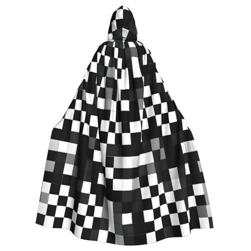 YQxwJL Schwarz-weiße Formel Karomuster Druck Karneval Umhang Robe Umhang Zauberer Kapuzenumhang für Erwachsene Halloween Cosplay Kostüme von YQxwJL