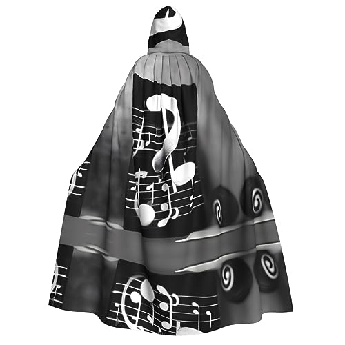 YQxwJL Schwarz-weißer Kapuzenumhang mit Musiknoten-Druck, Hexenumhang, Herren, Horror-Umhang, für Halloween, Cosplay-Kostüme YQxwJL Schwarz-weißer Kapuzenumhang mit Musiknoten-Druck, Hexenumhang, Herren, Horror-Umhang, für Halloween, Cosplay-Kostüme von YQxwJL