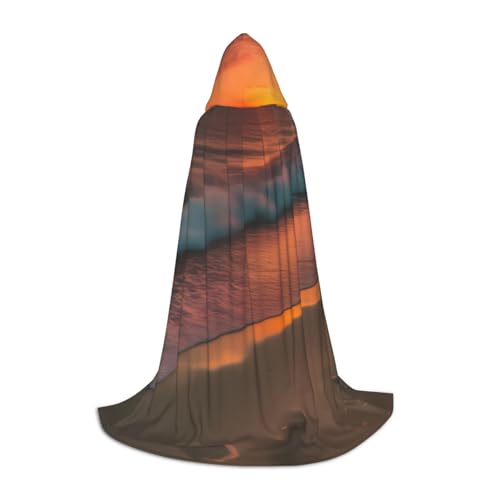 YQxwJL Strand Sonnenuntergang Print Kapuzenumhang Uni Umhang Hexenumhang Vampir Umhang Halloween Cosplay Kostüm Umhang von YQxwJL