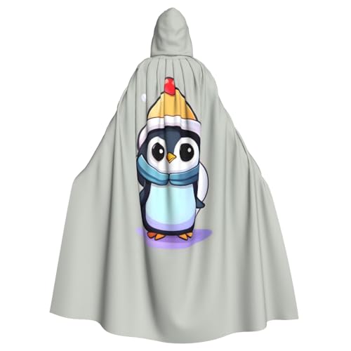 YQxwJL Süßer Pinguin-Druck, Uni, Kapuzenumhang, Hexen-Vampir-Zauberer-Robe für Halloween, Cosplay-Kostüme von YQxwJL