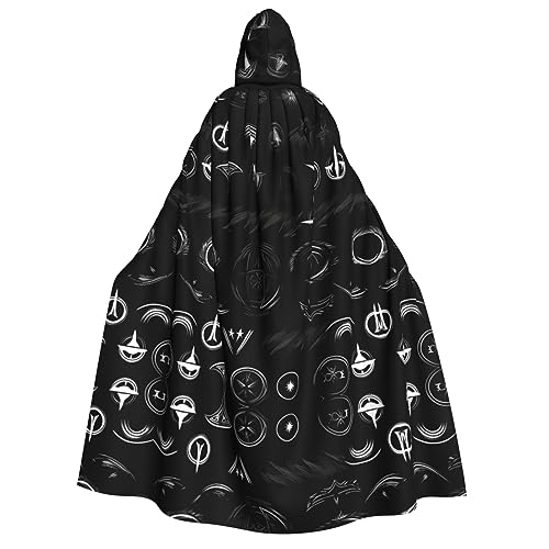 YQxwJL Supernatural Symbole Kapuzenumhang mit schwarzem Aufdruck, volle Länge, Halloween-Umhang, Party-Umhang, Cosplay, Partykostüme für Damen und Herren von YQxwJL