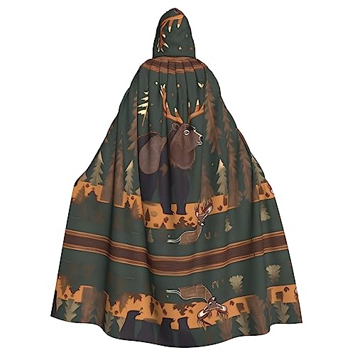 YQxwJL The Bear Deer Print Uni Hooded Cloak Hooded Robe, Witch Vampire Wizard Robe for Halloween Cosplay Costumes von YQxwJL