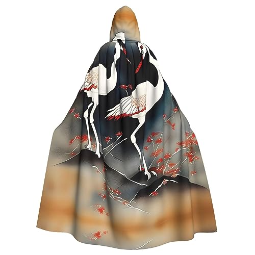 YQxwJL Two Japanese Cranes flying traditional painting print Uni Hooded Cloak Hooded Robe, Witch Vampire Wizard Robe for Halloween Cosplay Costumes von YQxwJL