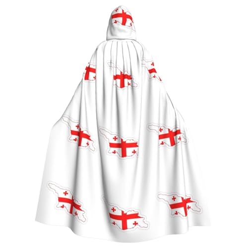 YQxwJL Umhang mit Flaggenkarte von Georgien, bedruckt, Karneval, Zauberer, Kapuzenumhang, für Erwachsene, Halloween, Cosplay-Kostüme von YQxwJL