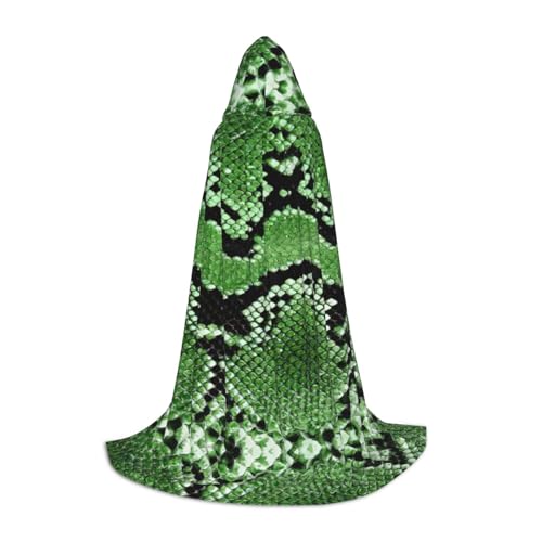 YQxwJL Umhang mit Kapuze, Uni, mit Schlangenleder-Druck, Hexen-Zauberer-Umhang, für Halloween, Cosplay, Party-Kostüm, Grün von YQxwJL