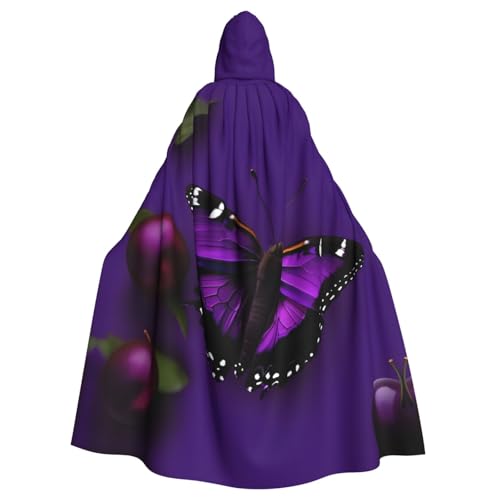 YQxwJL Umhang mit Kapuze, Wikinger-Motiv, violett, Pflaume und Schmetterling, mittelalterlich, schwarz, mit Kapuze, Halloween, Renaissance von YQxwJL