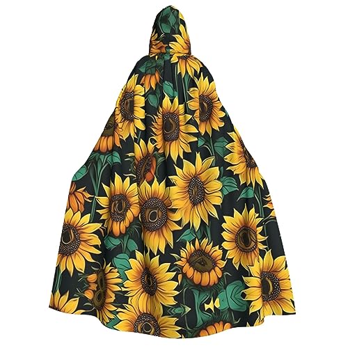 YQxwJL Umhang mit Kapuze in voller Länge, Sonnenblumendruck, für Halloween, Cosplay, Kostümpartys, für Damen und Herren von YQxwJL